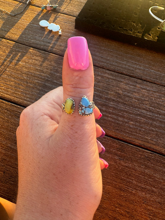 Golden hills turquoise and palomino stamped band floater ring
