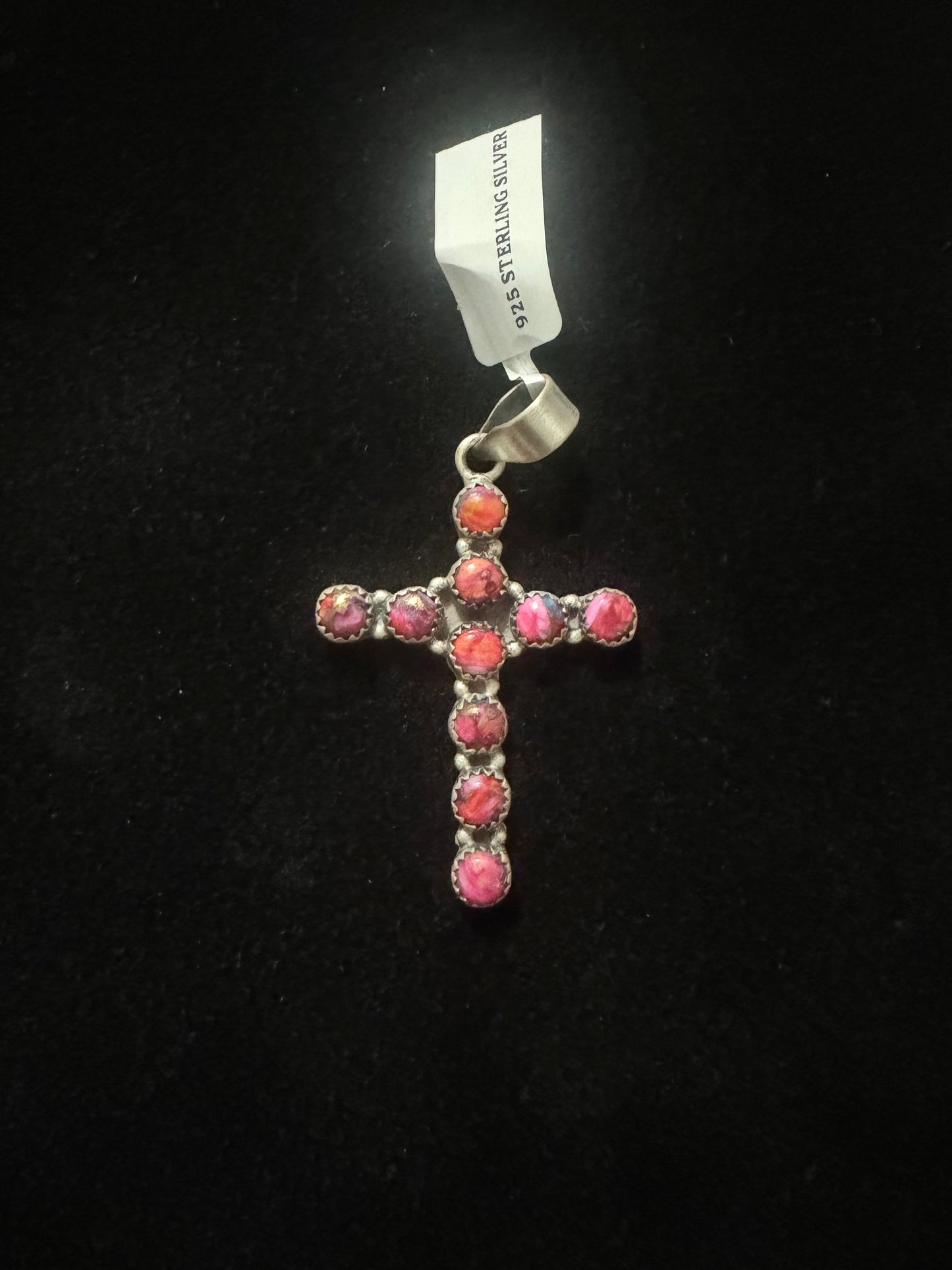 Pink dahlia cross pendant