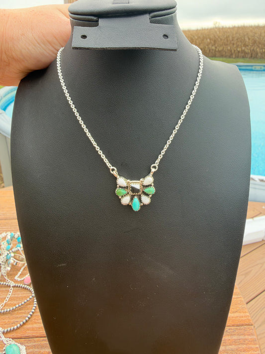 Kingman turquoise and white buffalo cluster necklace