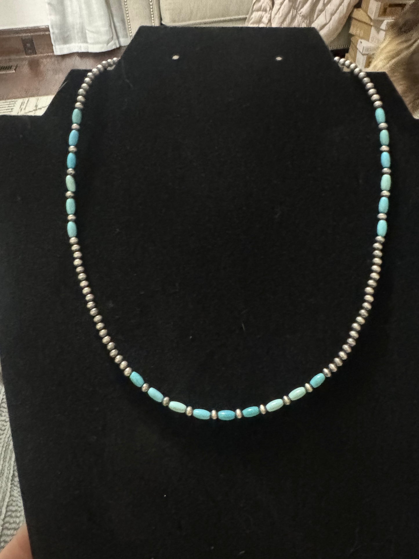 3mm pearl and turquoise necklace