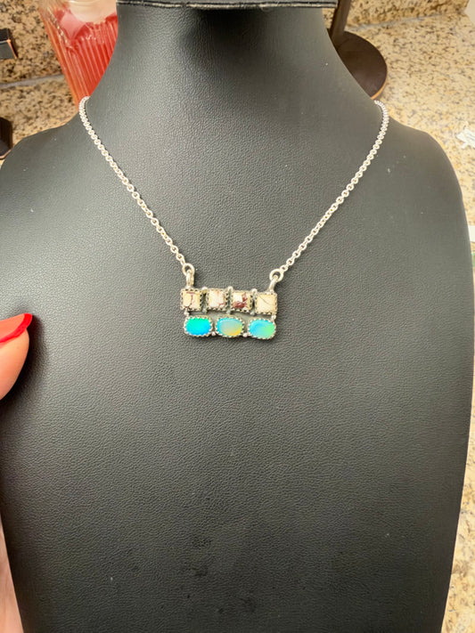 Balloon Opal and wild horse bar necklace