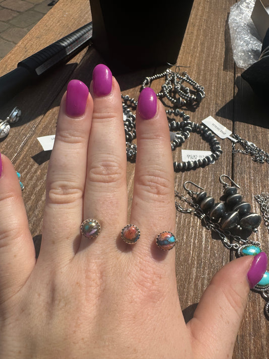 Double finger adjustable pink dahlia ring