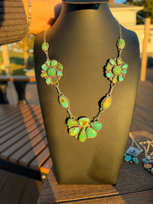Sonoran gold and Kingman turquoise half cluster lariat necklace