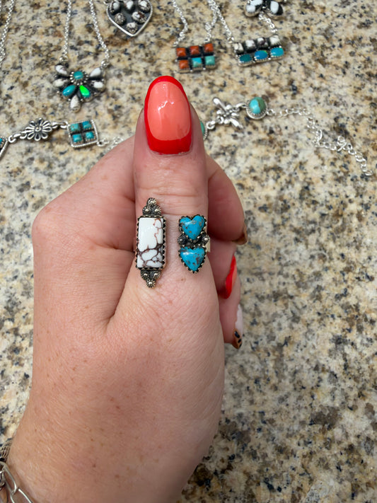 Turquoise and wild horse floater ring