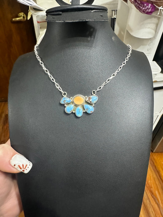 Orange spiny and golden hills turquoise half cluster