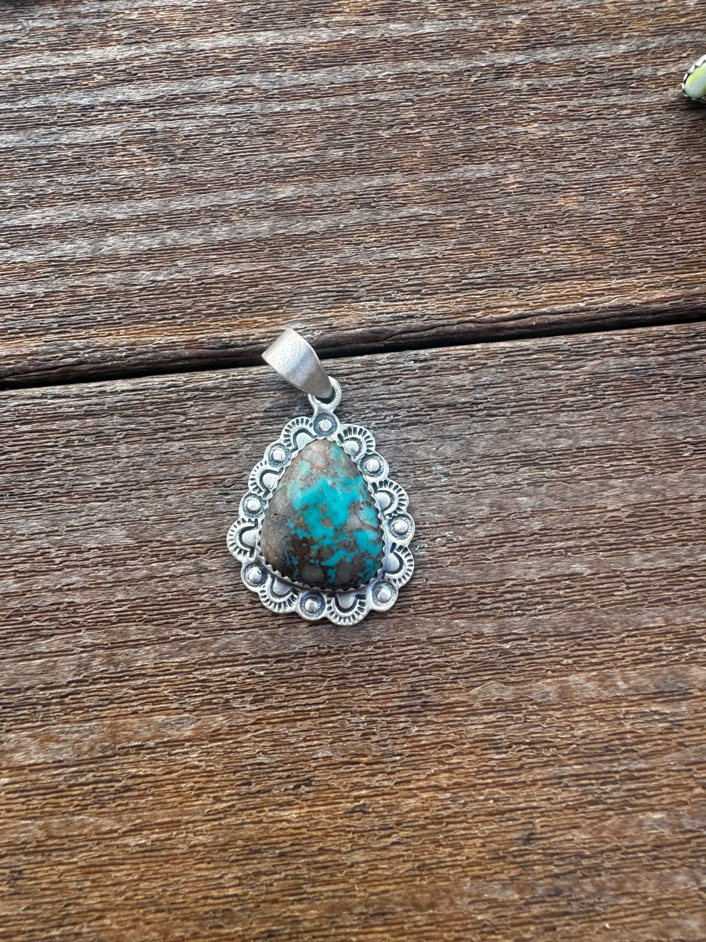 Royston turquoise pendant with stampwork