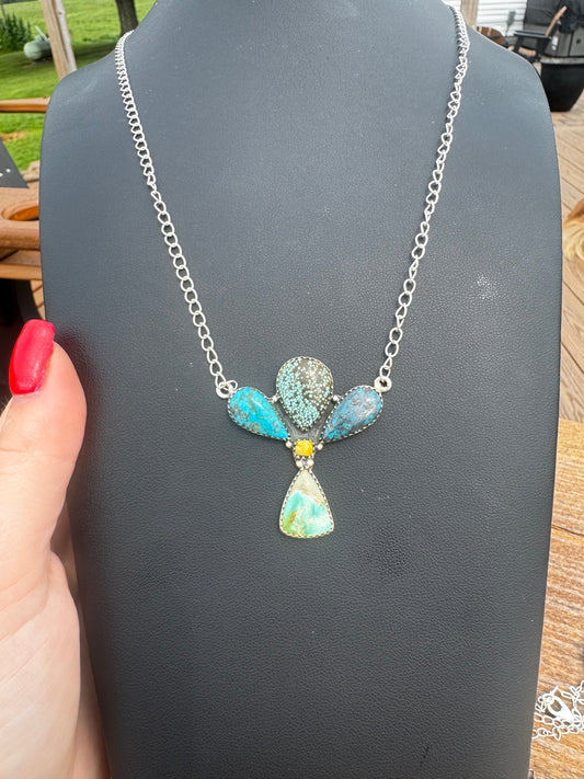 Blue moon, mantis turquoise and palomino cluster necklace