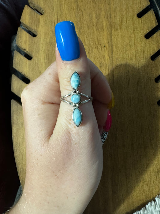Sz 8 3 stone larimar ring