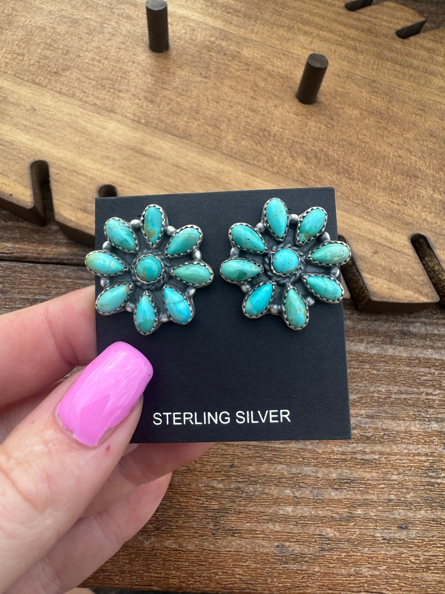 Turquoise flower cluster stud earrings