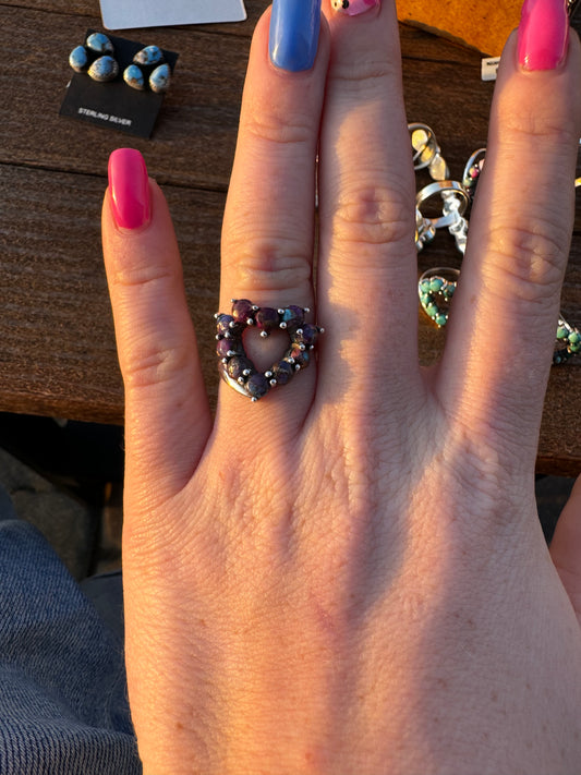 Sz 6 purple dahlia heart ring
