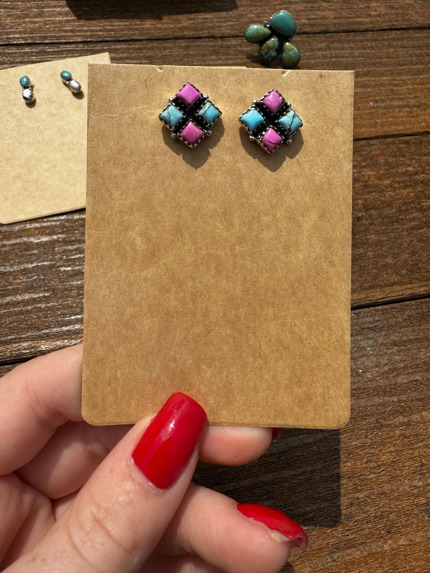 Cotton candy square studs