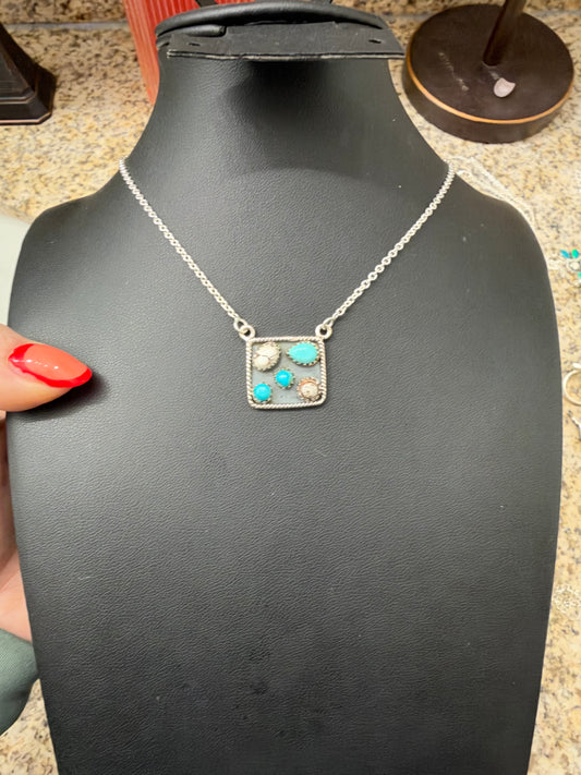 Wild horse and turquoise square necklace