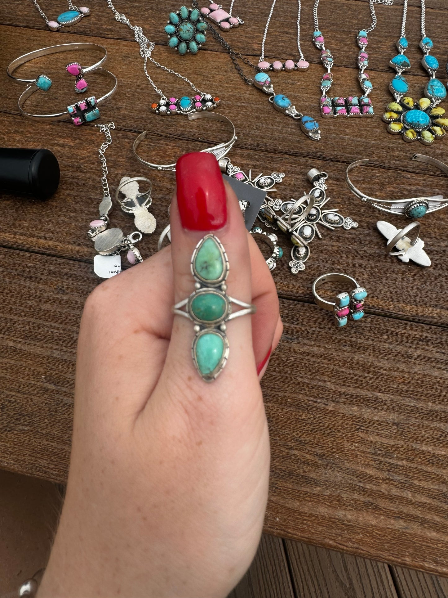 Sz 9 3 stone turquoise ring