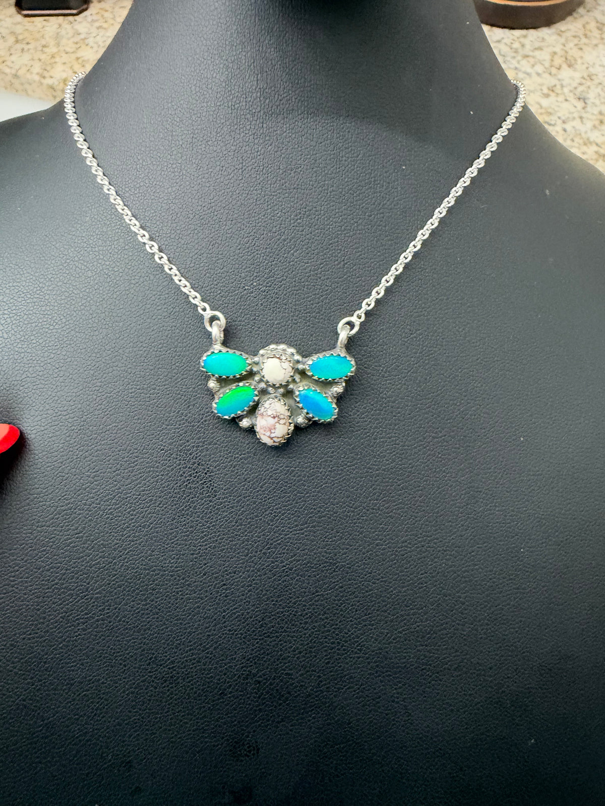 Balloon Opal and wild horse half cluster necklace