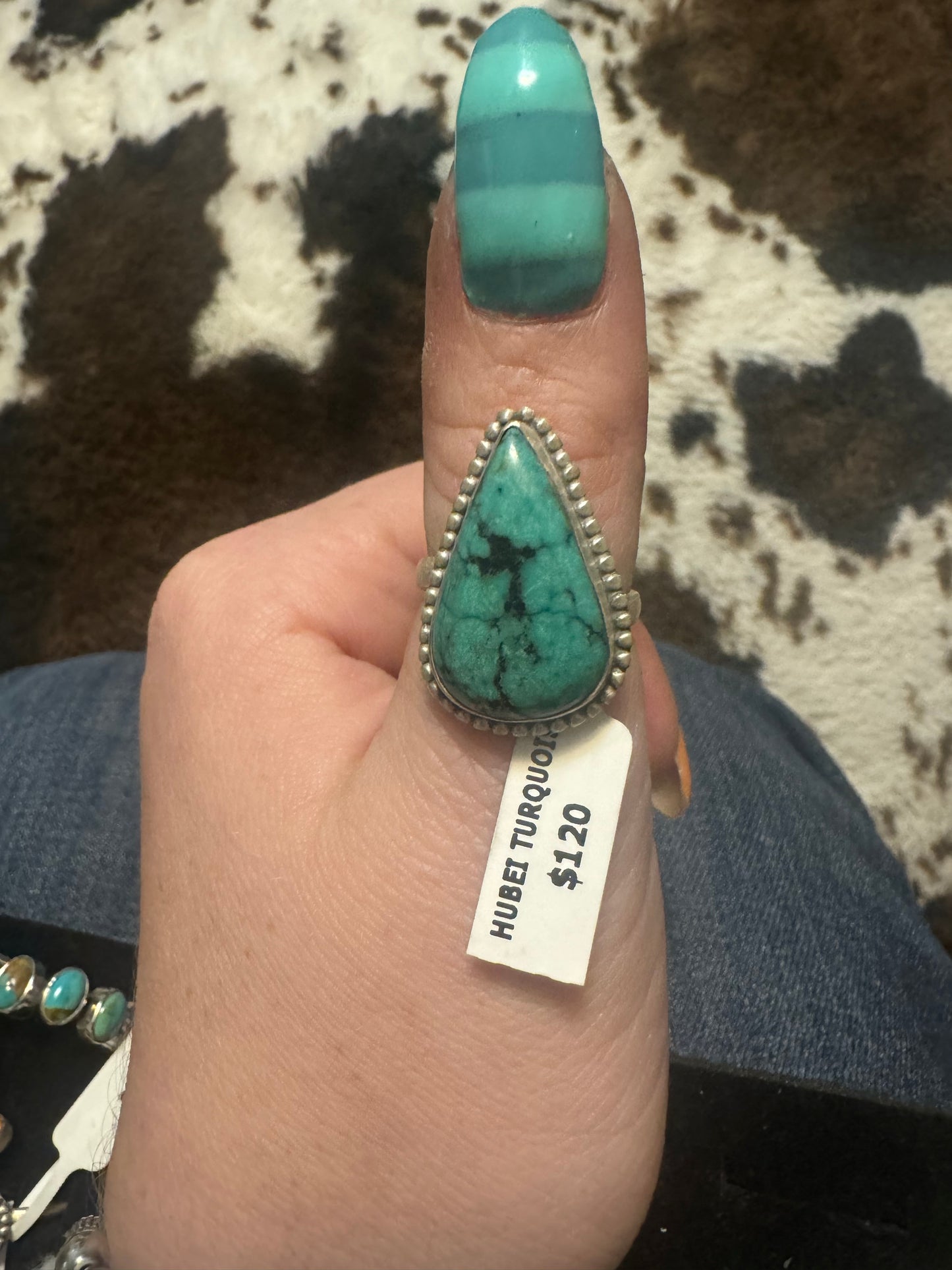 Hubei turquoise teardrop adjustable turquoise ring