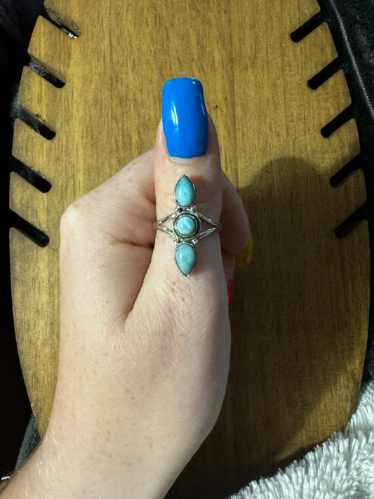Sz 8 3 stone larimar ring