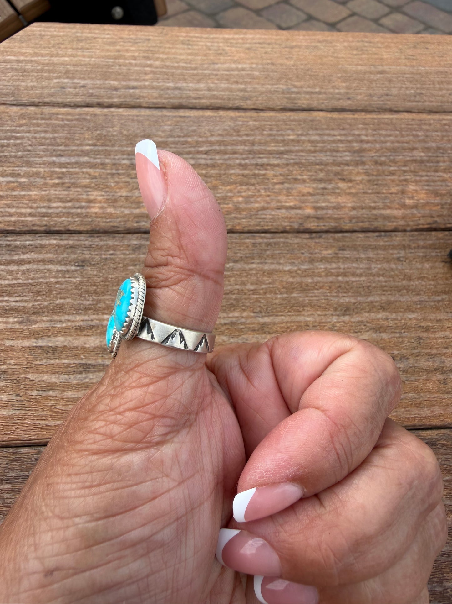 Whitewater turquoise floater ring on stamped band