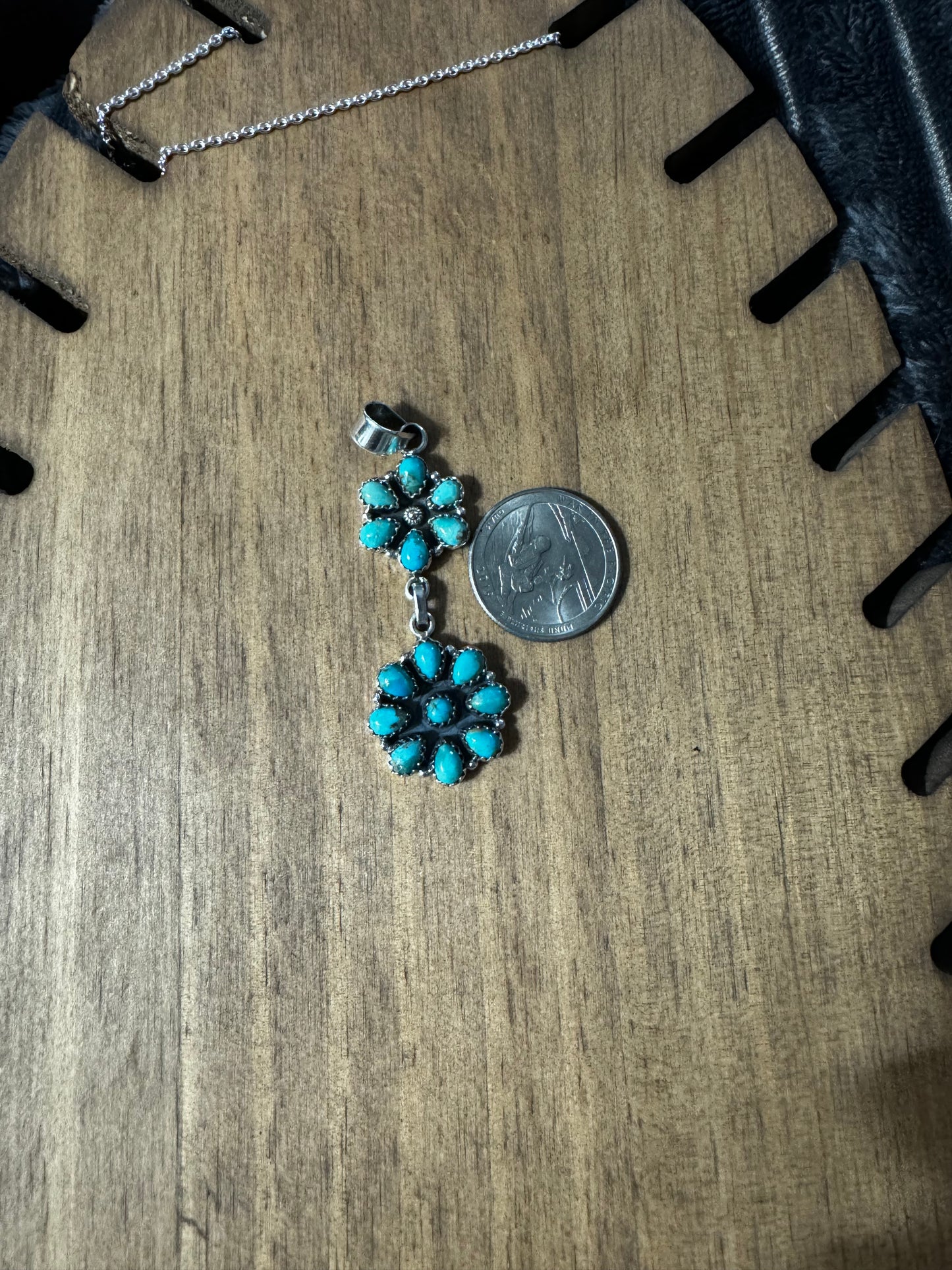 Kingman turquoise double cluster pendant