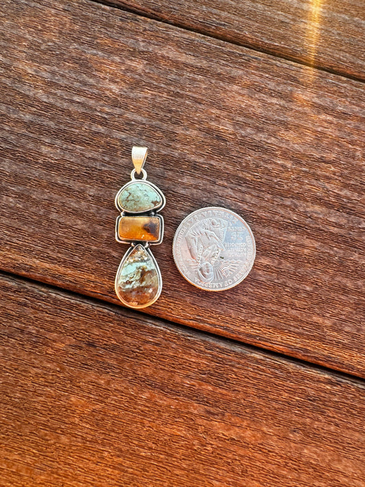 Three stone Royston turquoise pendant
