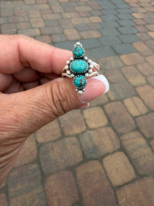 Sz 9 3 stone turquoise ring