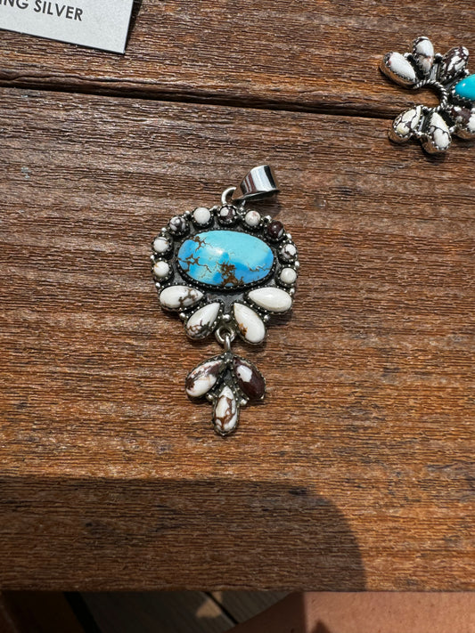 Wild horse and golden hills turquoise pendant