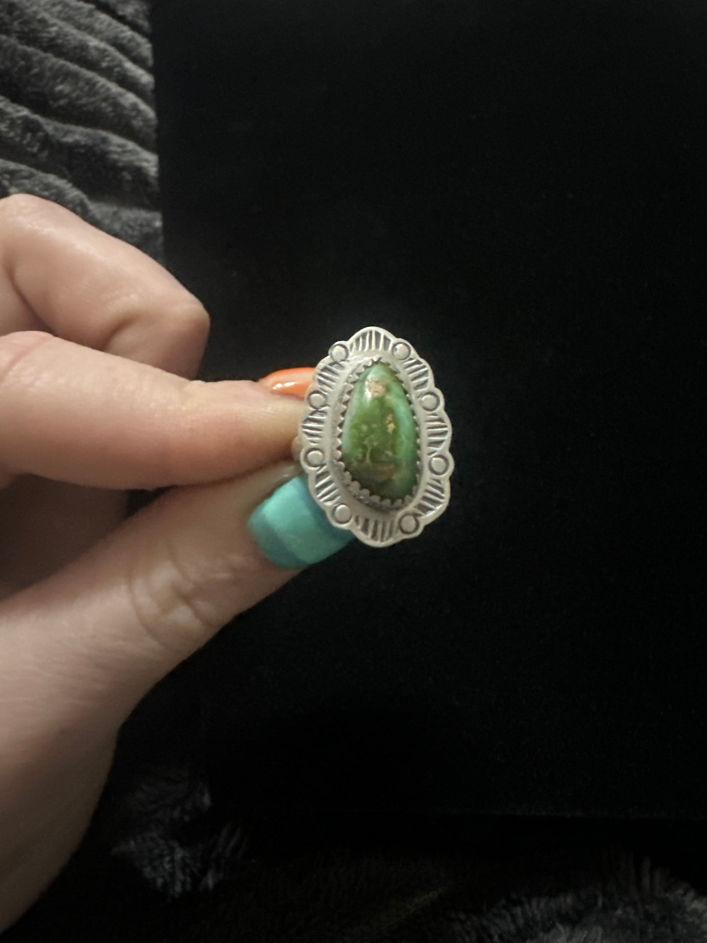 Sz 6 Sonoran turquoise with silver stamping