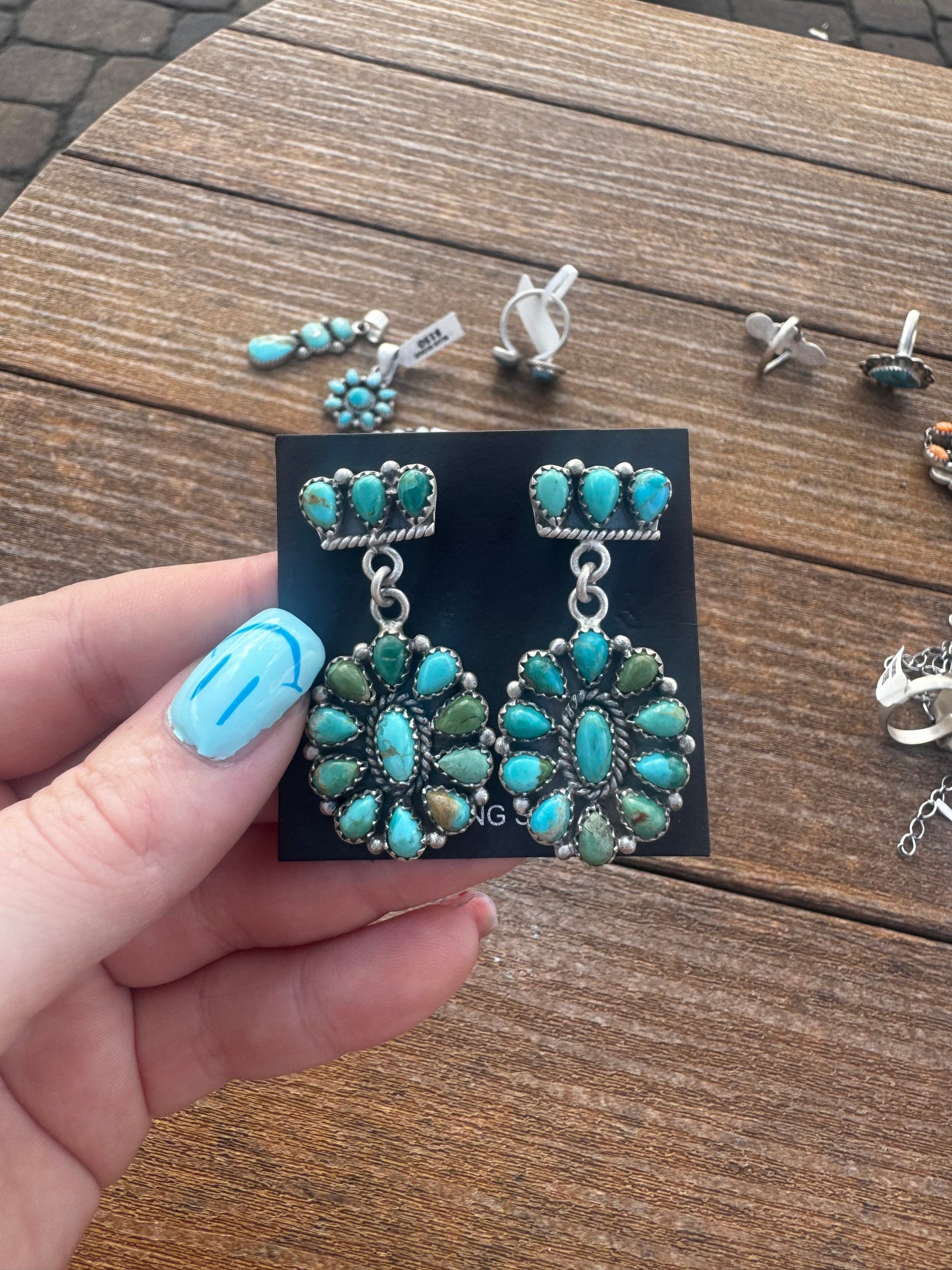 Turquoise cluster stud dangle earrings