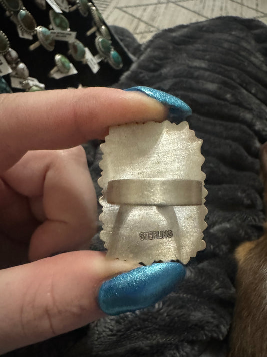 Large turquoise rectangle adjustable ring