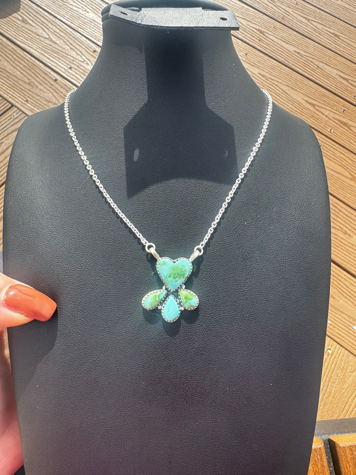 Someone gold turquoise heart cluster necklace