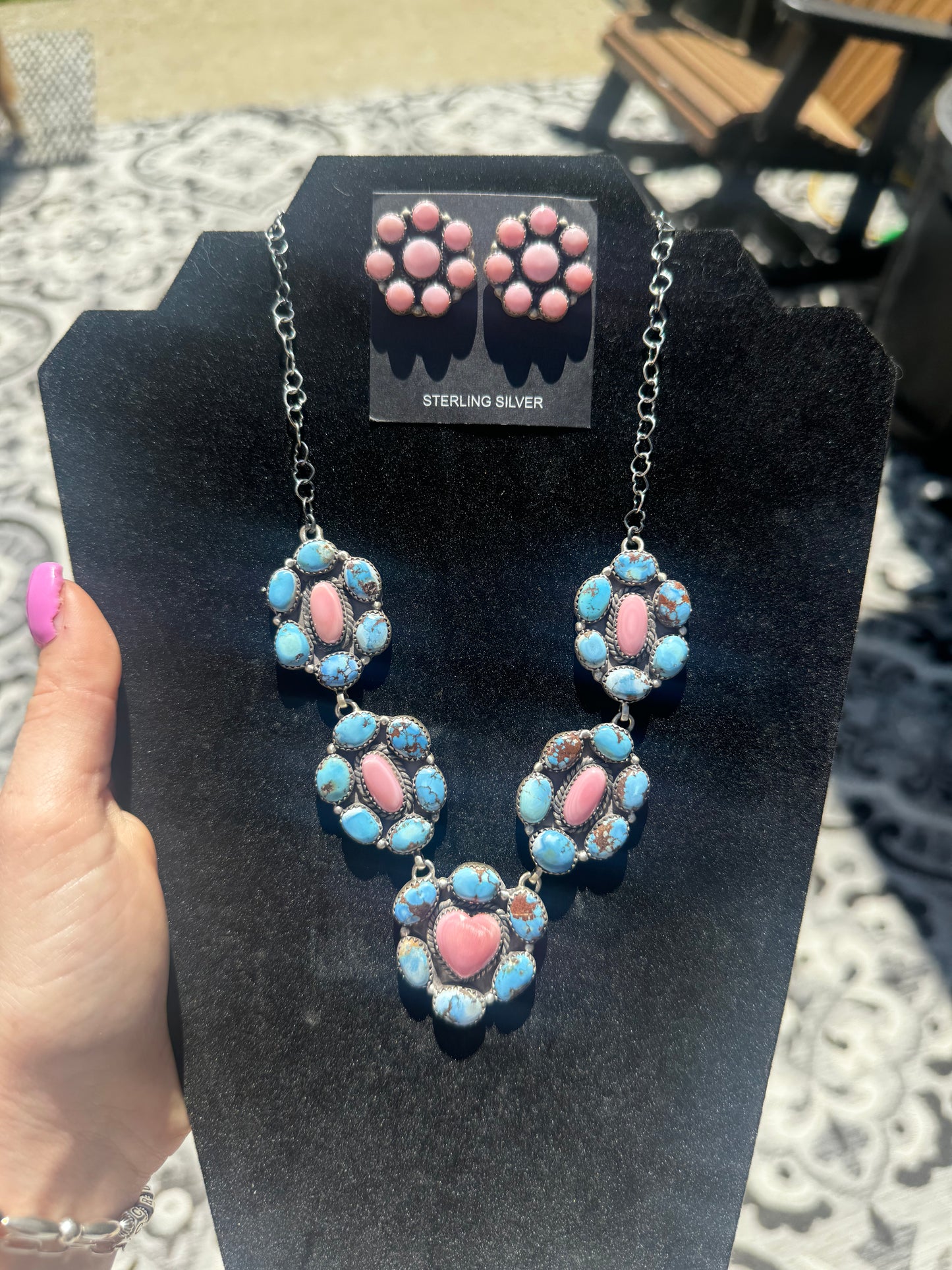 ✨RAFFLE✨Golden hills turquoise and pink conch cluster lariat necklace and earring set RAFFLE