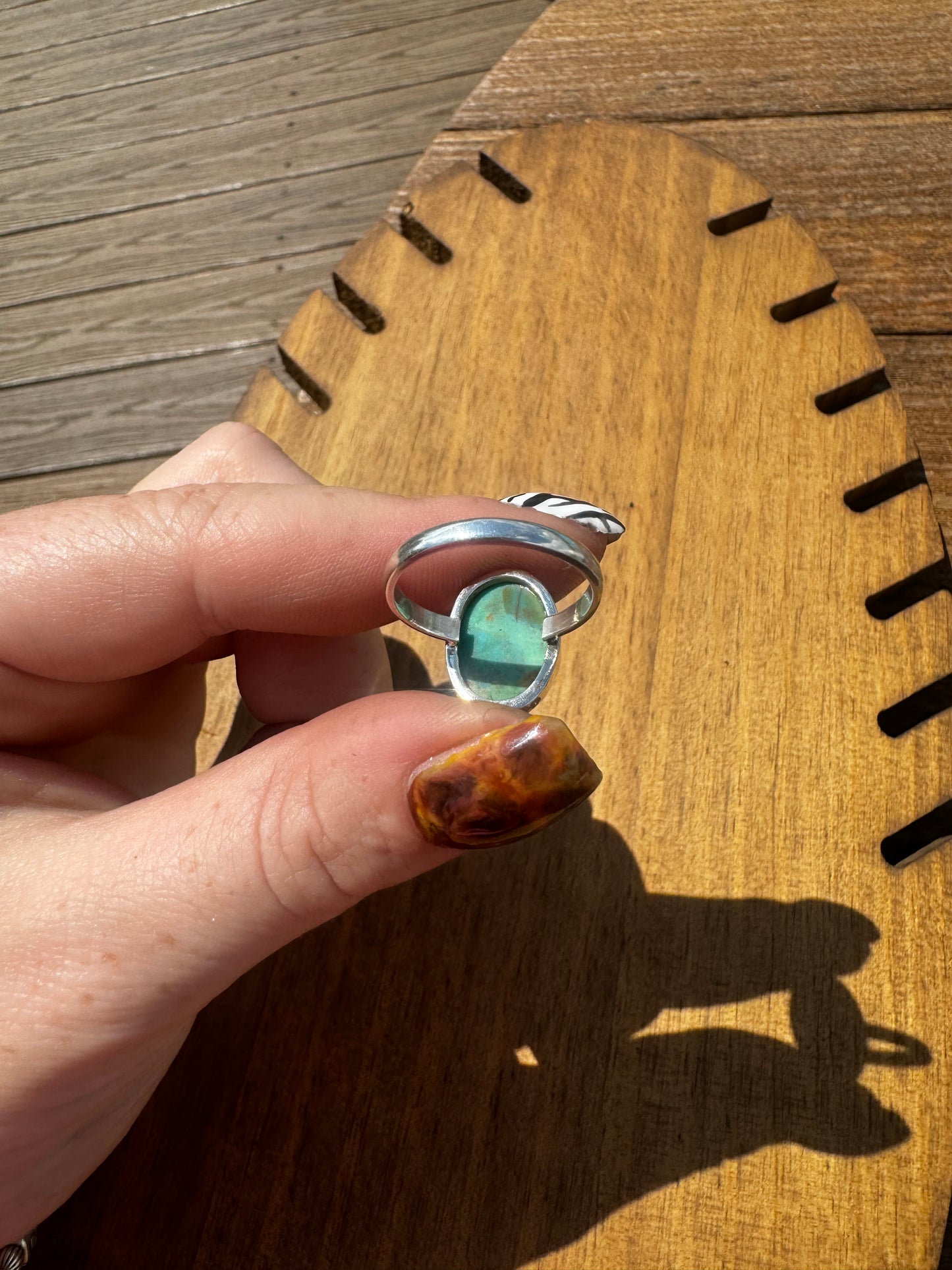 Sz 8 Kingman turquoise open back ring