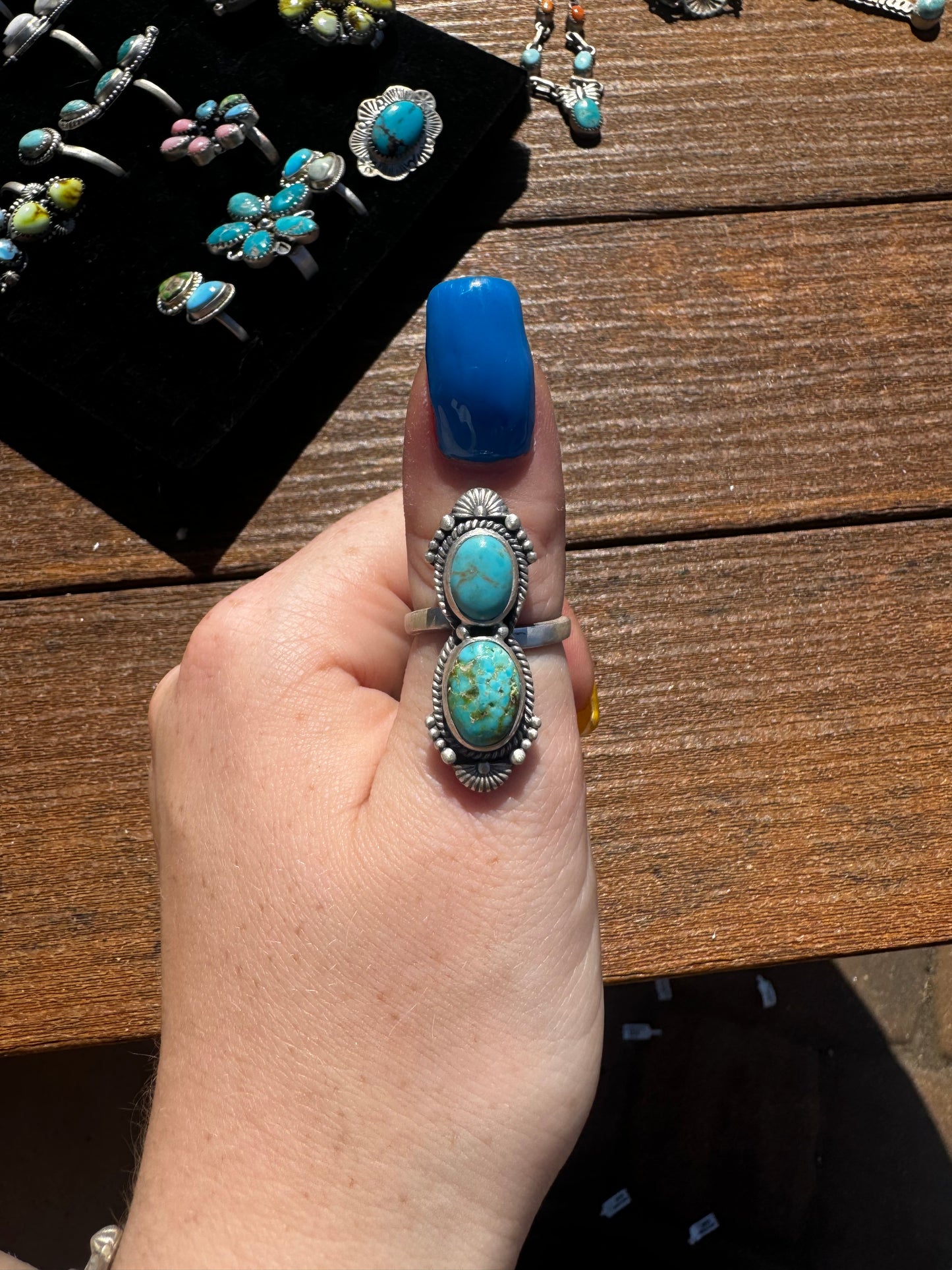 Two stone turquoise adjustable ring
