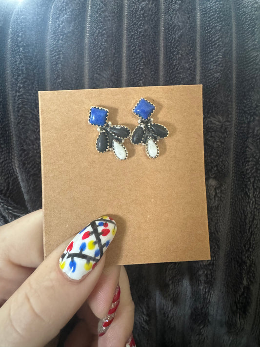 Lapis white Buffalo cluster studs