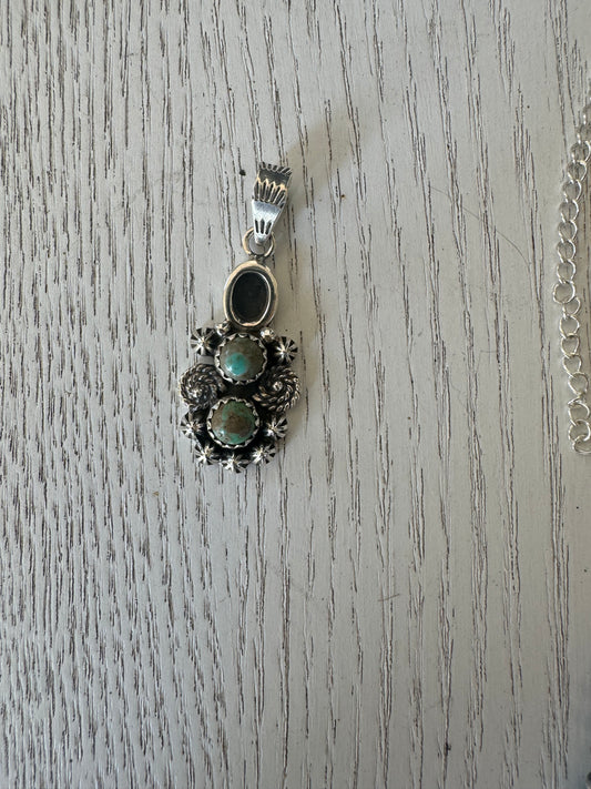 Two stone O turquoise initial pendant