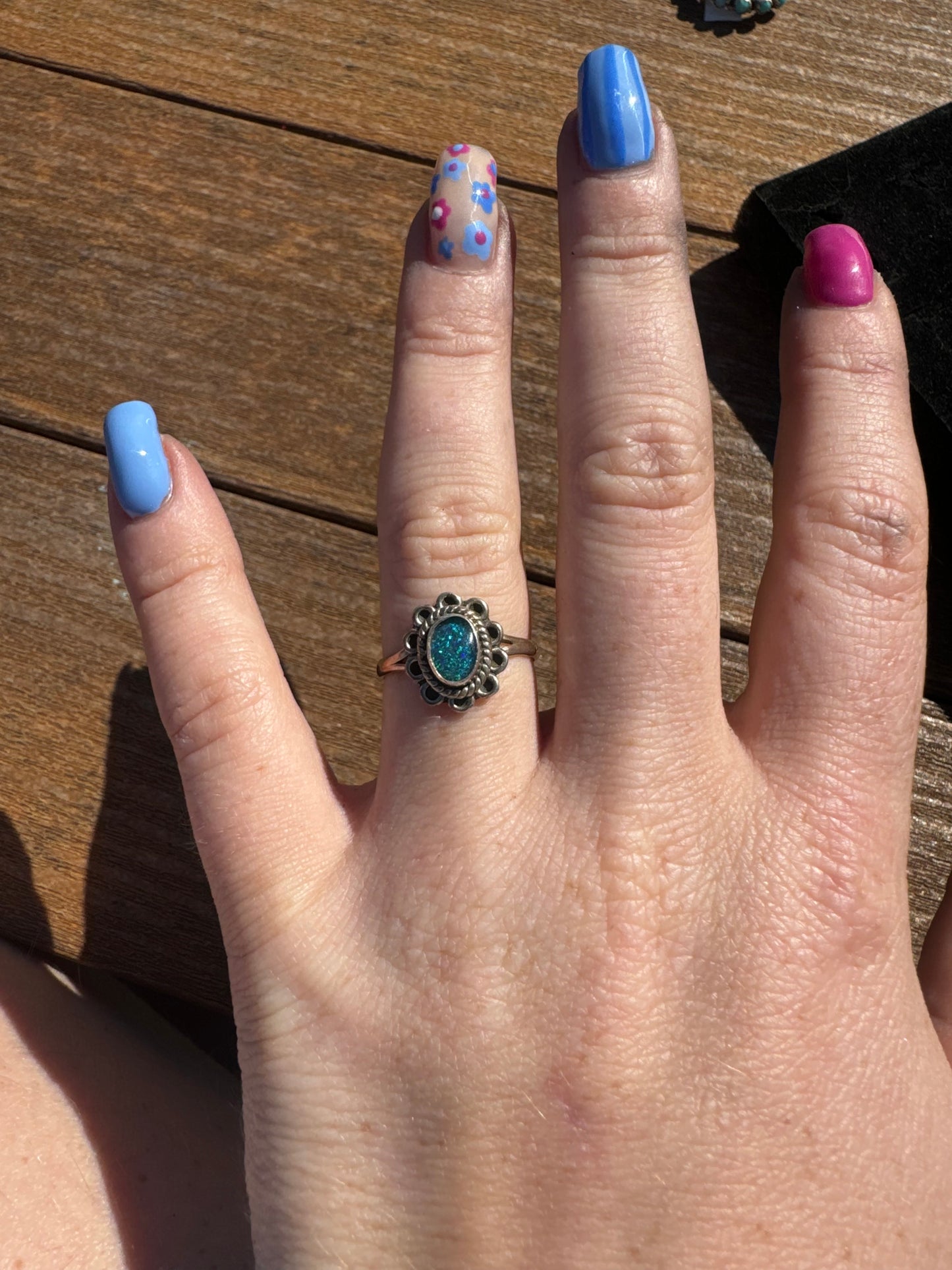 Sz 7 blue opal ring