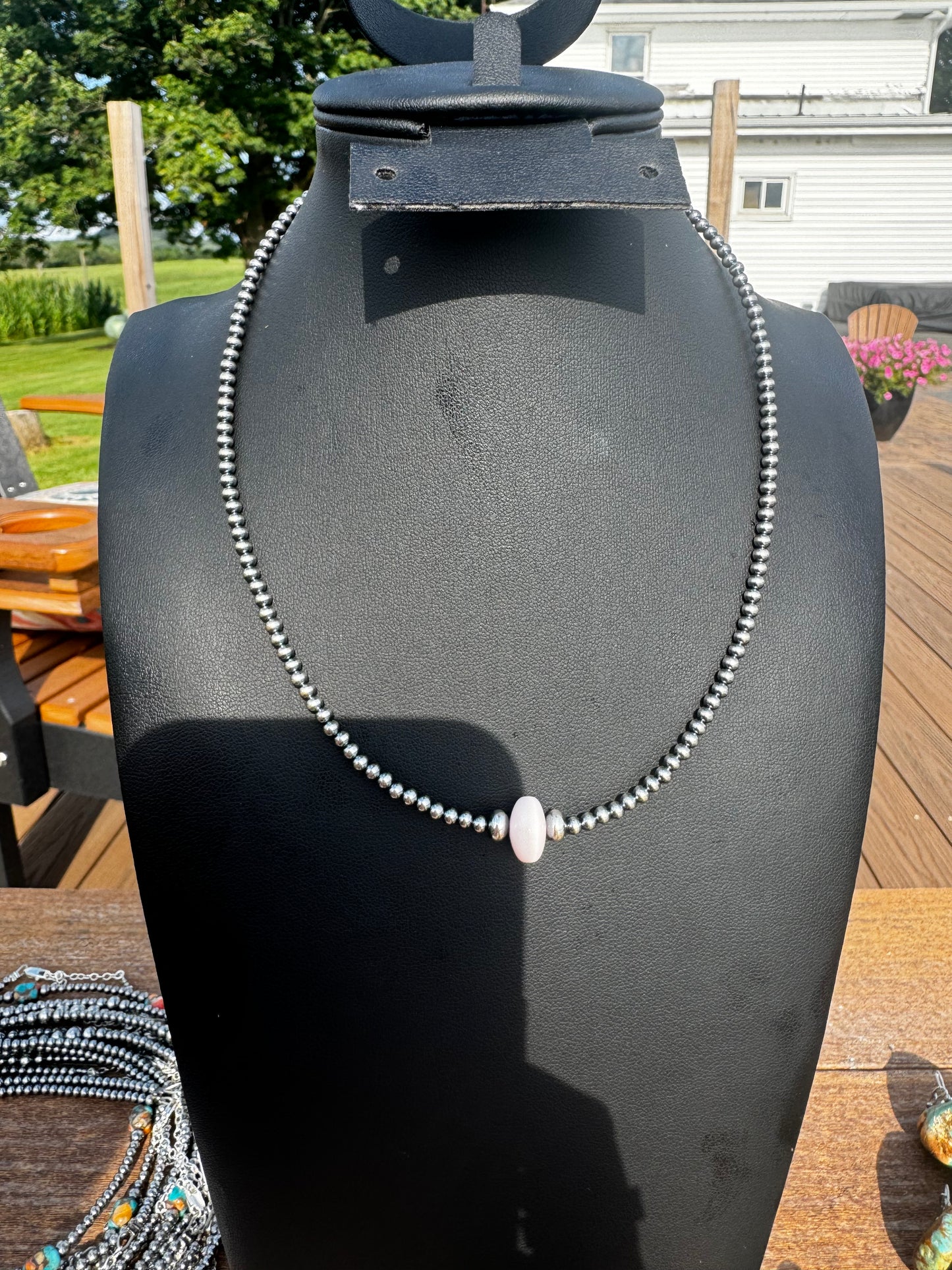 3mm pearl pink conch saucer 14.5” choker necklace