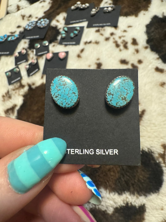 #8 turquoise round stud earrings