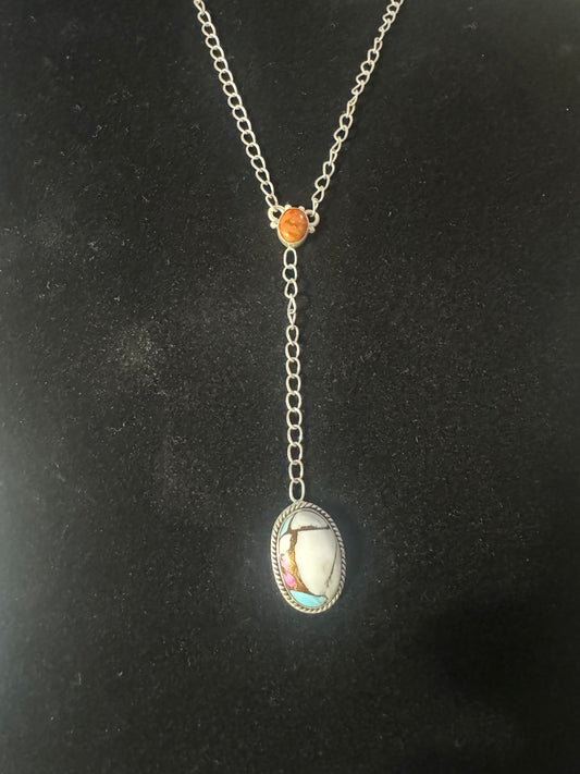 Orange Mojave and cotton candy lariat necklace
