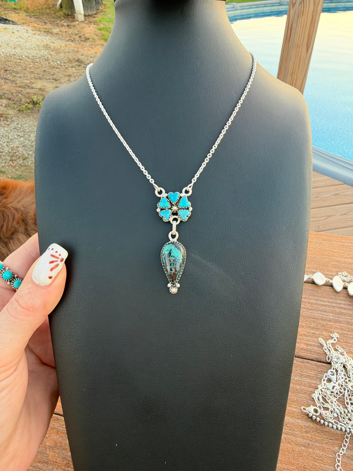 Kingman turquoise and blackjack necklace