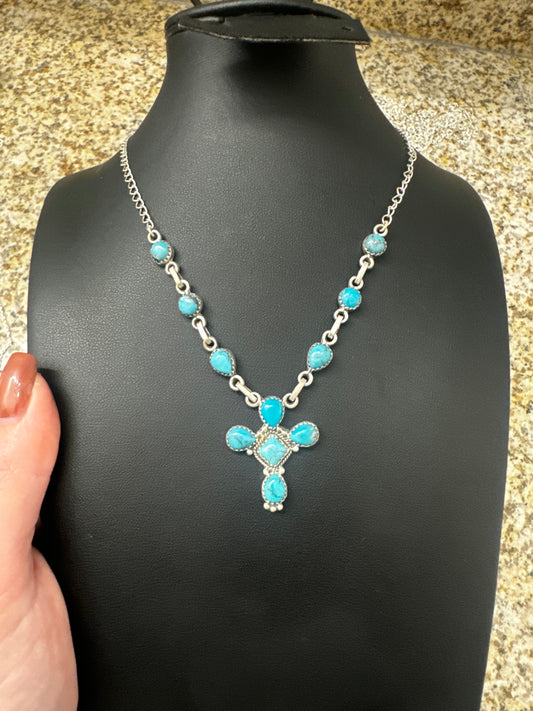 Turquoise cross lariat necklace
