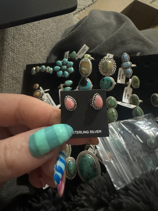 Pink conch dainty studs