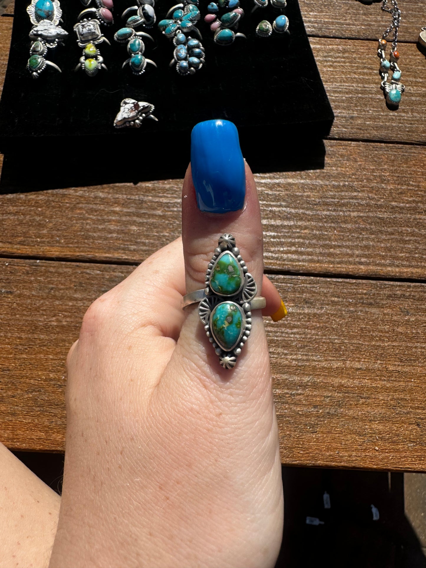 Two stone adjustable Sonoran gold turquoise ring