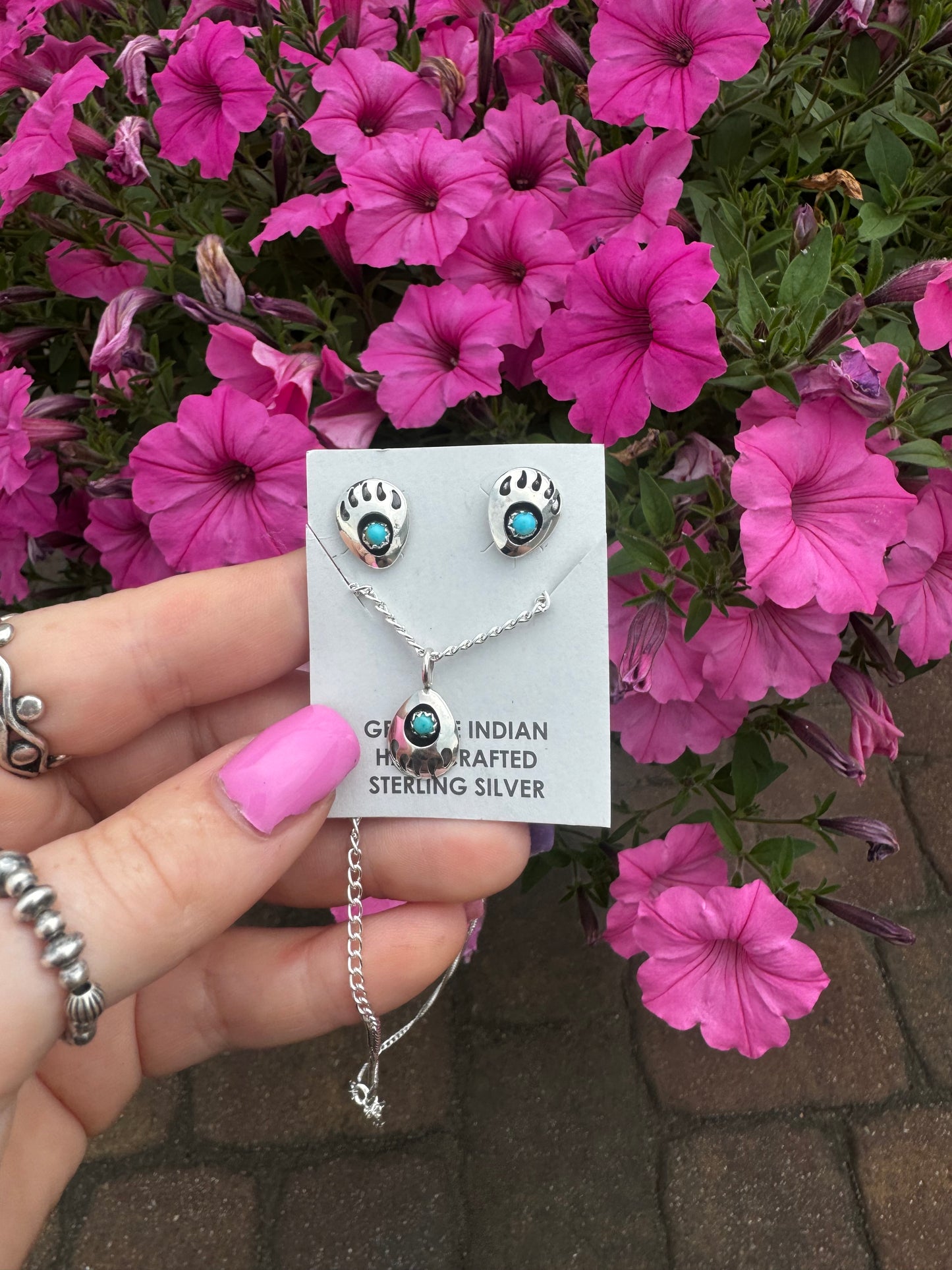 Turquoise bear paw necklace and earring set