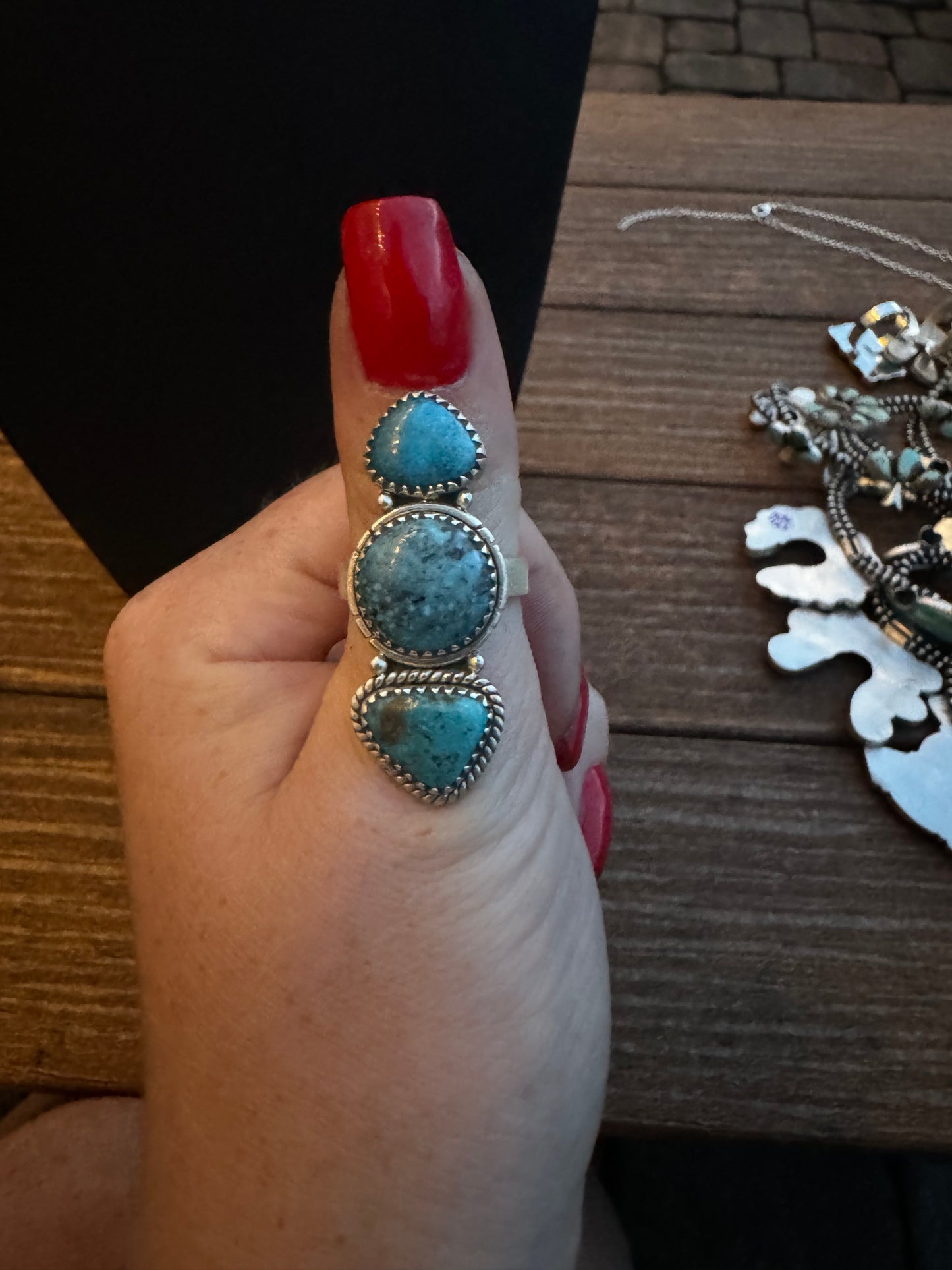 3 stone ithica peak turquoise adjustable ring