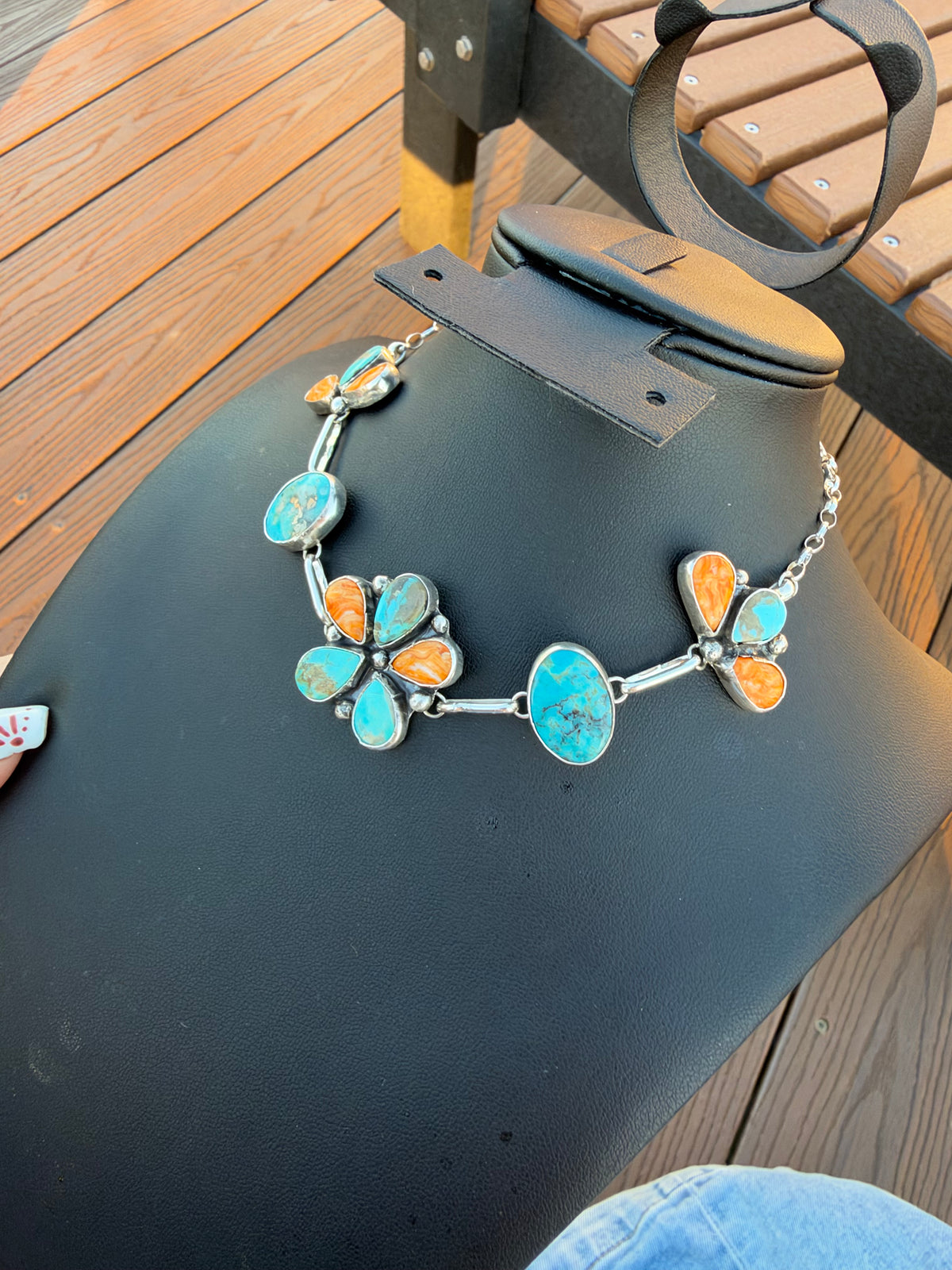 Arizona turquoise and orange spiny choker necklace