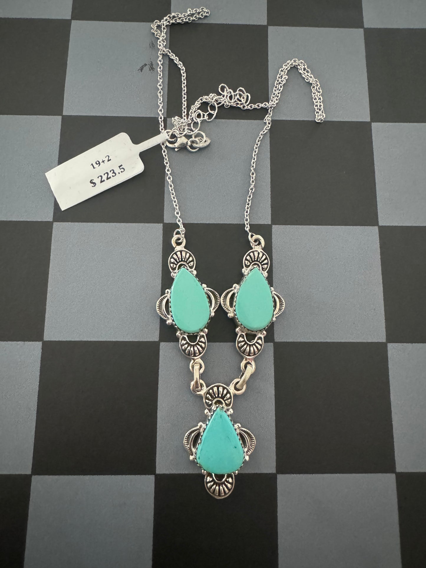 3 stone turquoise lariat necklace