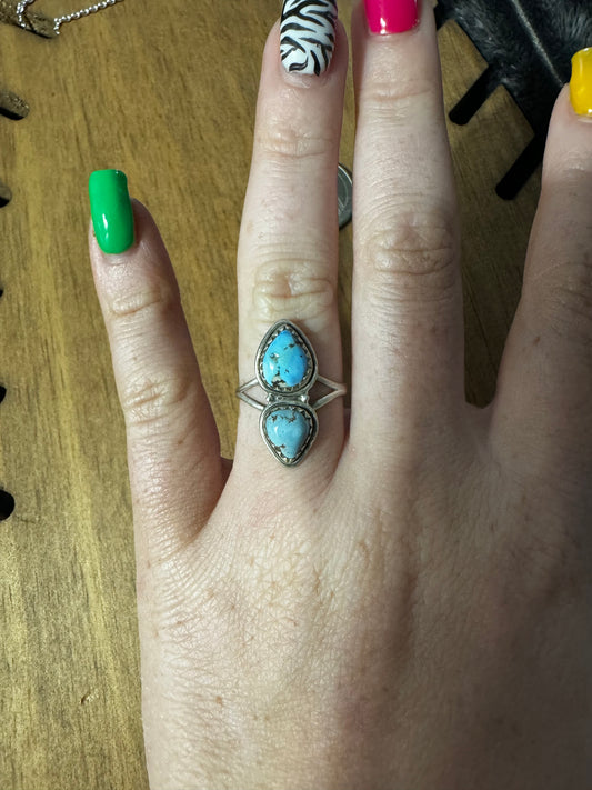 Sz 7 two stone golden hills turquoise ring