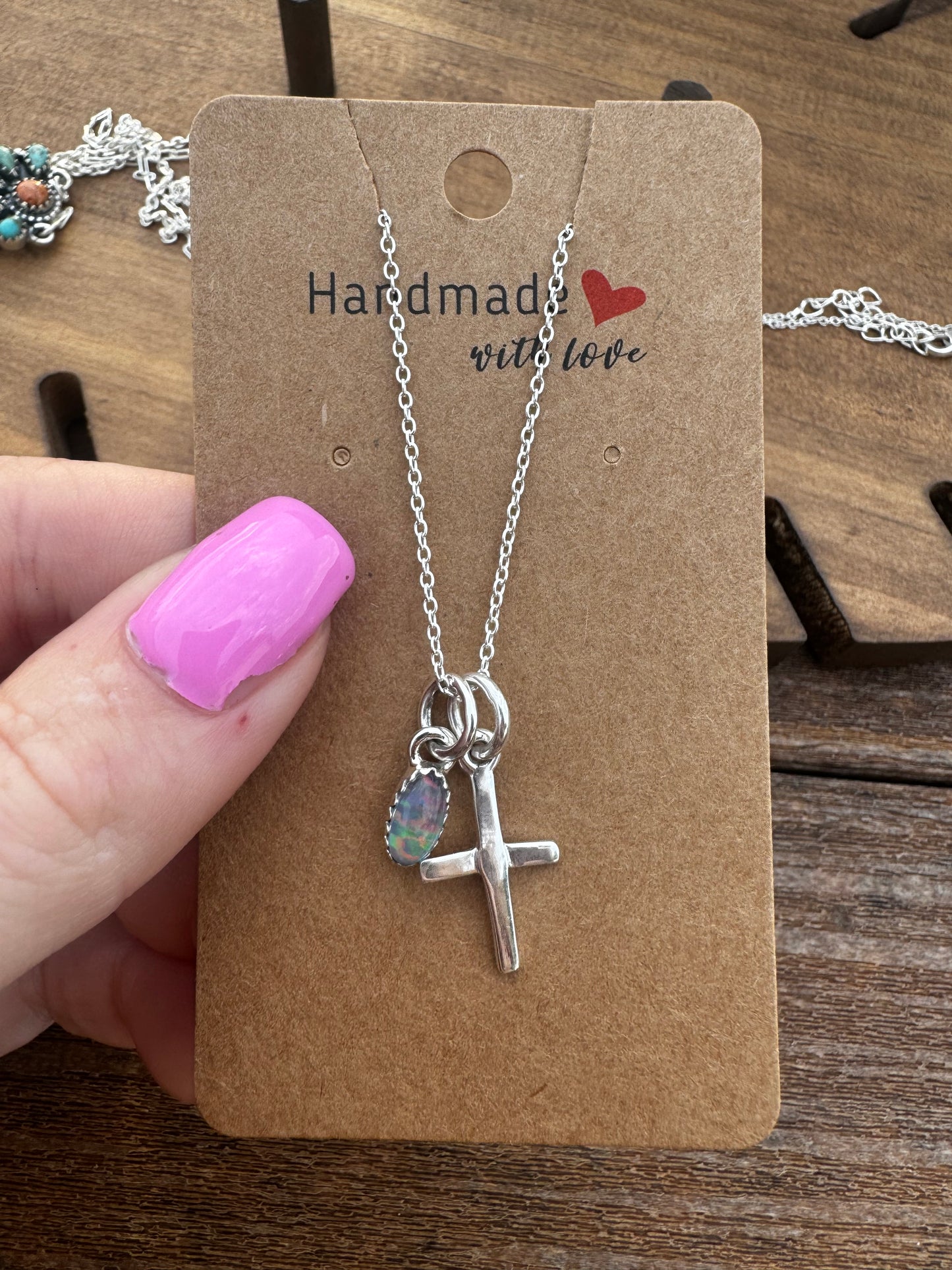 Opal and cross necklace