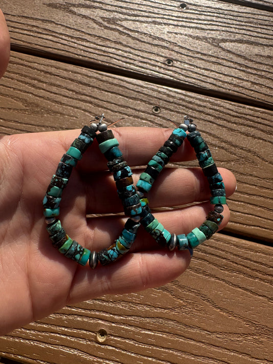 Larger Hubei turquoise and pearl earrings