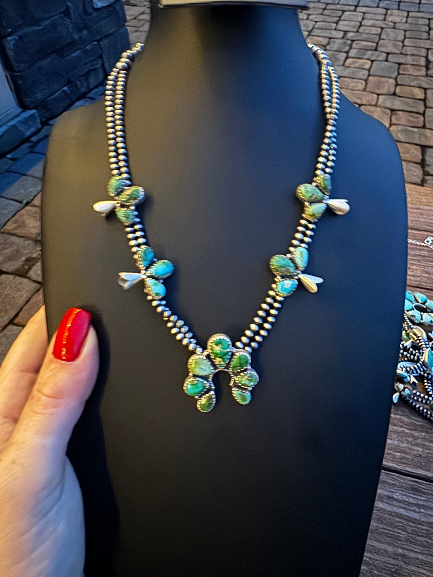 Sonoran gold turquoise mini squash blossom